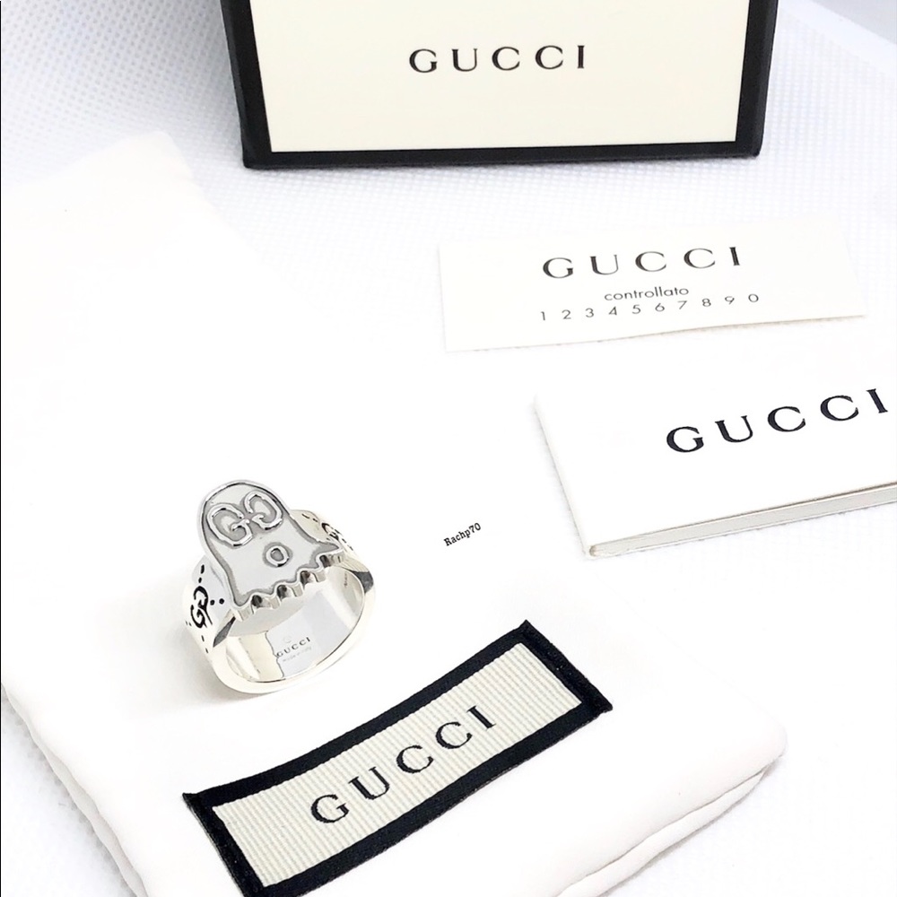 New Authentic GUCCI GHOST GG Sterling Silver Ring - Picture 9 of 11